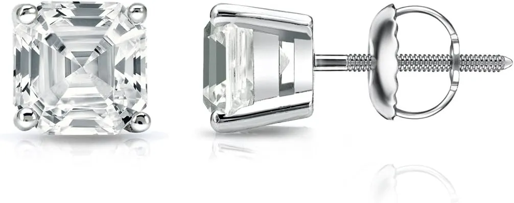 IGI Certified 18k White Gold 4-Prong Basket Asscher Cut Diamond Stud Earrings (3/4 cttw, H-I, I1-I2) SB