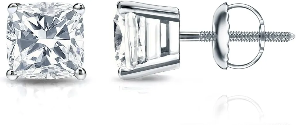 IGI Certified 18k White Gold 4-Prong Basket Cushion Cut Diamond Stud Earrings (3/4 cttw, G-H, SI1-SI2) SB