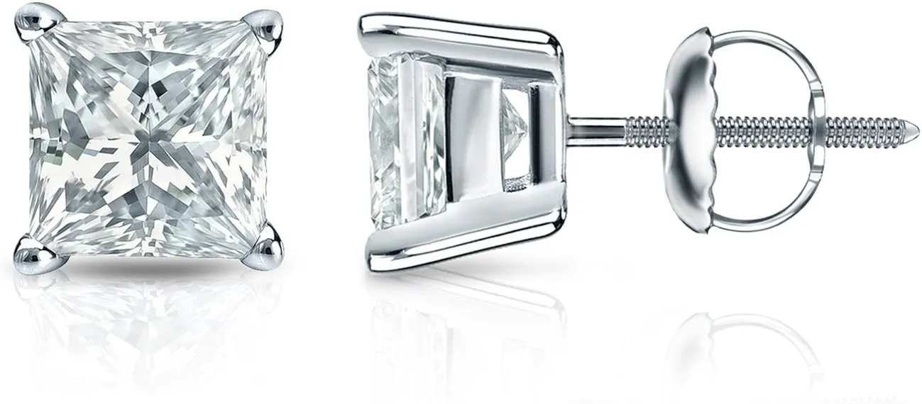 IGI Certified 18k White Gold 4-Prong Basket Princess-Cut Diamond Stud Earrings (1 1/2 cttw, H-I, I1-I2) SB