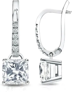 IGI Certified 18k White Gold Cushion Diamond Earrings Dangle 4-Prong Basket (1 1/2 cttw, G-H, VS2-SI1)