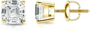 IGI Certified 18k Yellow Gold 4-Prong Basket Asscher Cut Diamond Stud Earring (1 1/2 cttw, H-I, I1-I2) SB