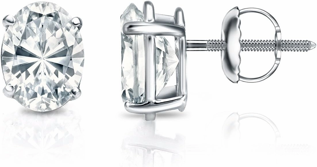 IGI Certified 14k White Gold 4-Prong Basket Oval Diamond Stud Earrings (1 cttw, G-H, VS2-SI1) SB