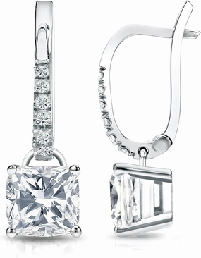 IGI Certified 14k White Gold Cushion Diamond Earrings Dangle 4-Prong Basket (1 1/2 cttw, G-H, SI1-SI2)