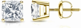 IGI Certified 18k Yellow Gold 4-Prong Basket Cushion Cut Diamond Stud Earring (1 1/2 cttw, H-I, I1-I2) SB