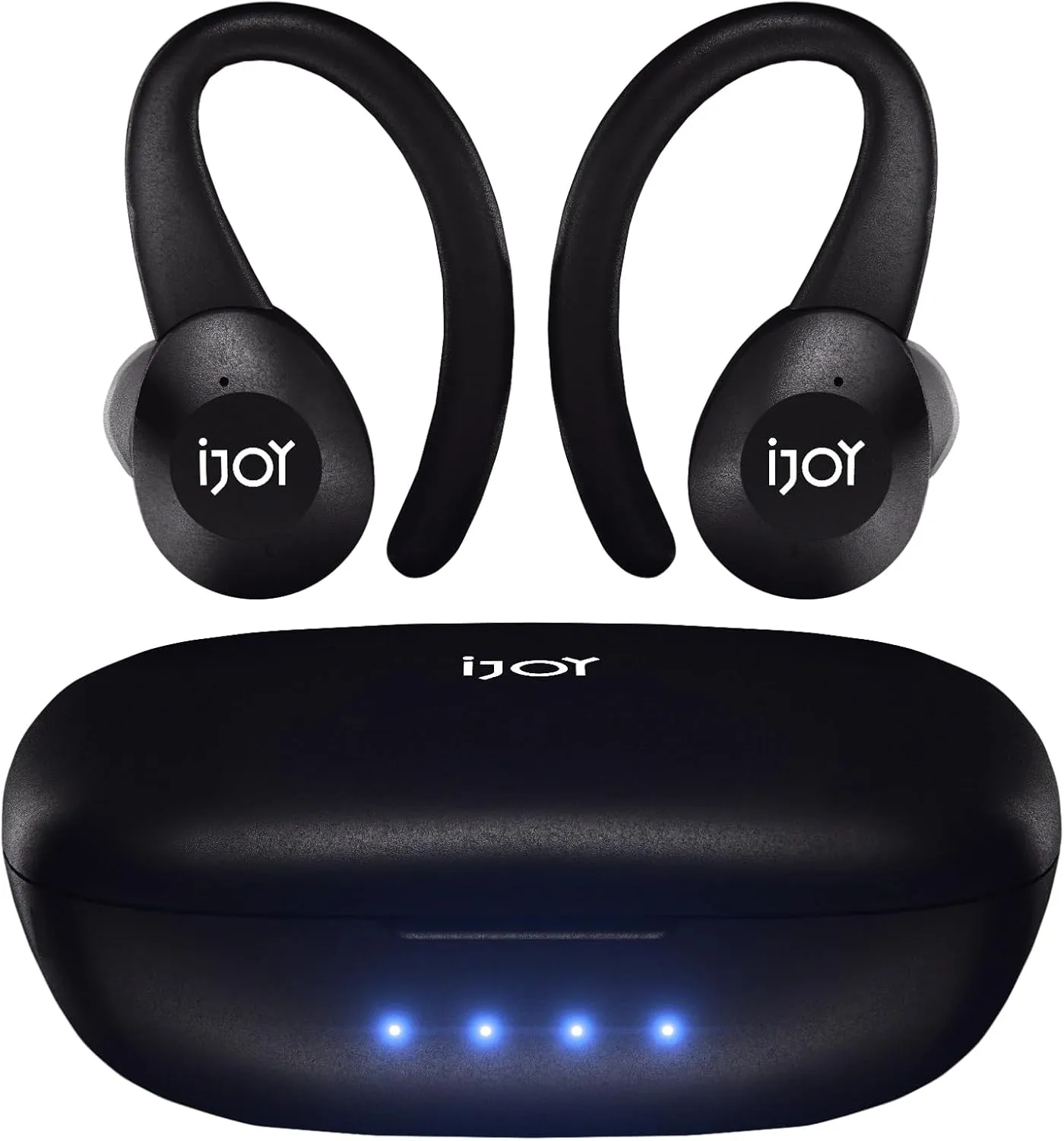iJoy Wireless Running Headphones with Charging Case   Removable Earhook- Bluetooth Wireless Earbuds with Charging Case- Sports Bluetooth Headphones IPX7 36 Hrs Playtime- Wireless Bluetooth Earbuds