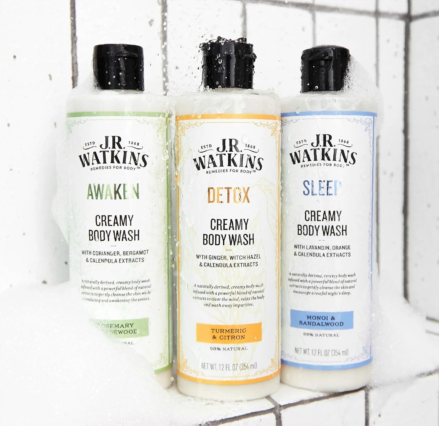 J.R. Watkins Awaken Creamy Moisturizing Body Wash, Cleanses & Stimulates Senses, Natural Rosemary & Rosewood, 12 oz