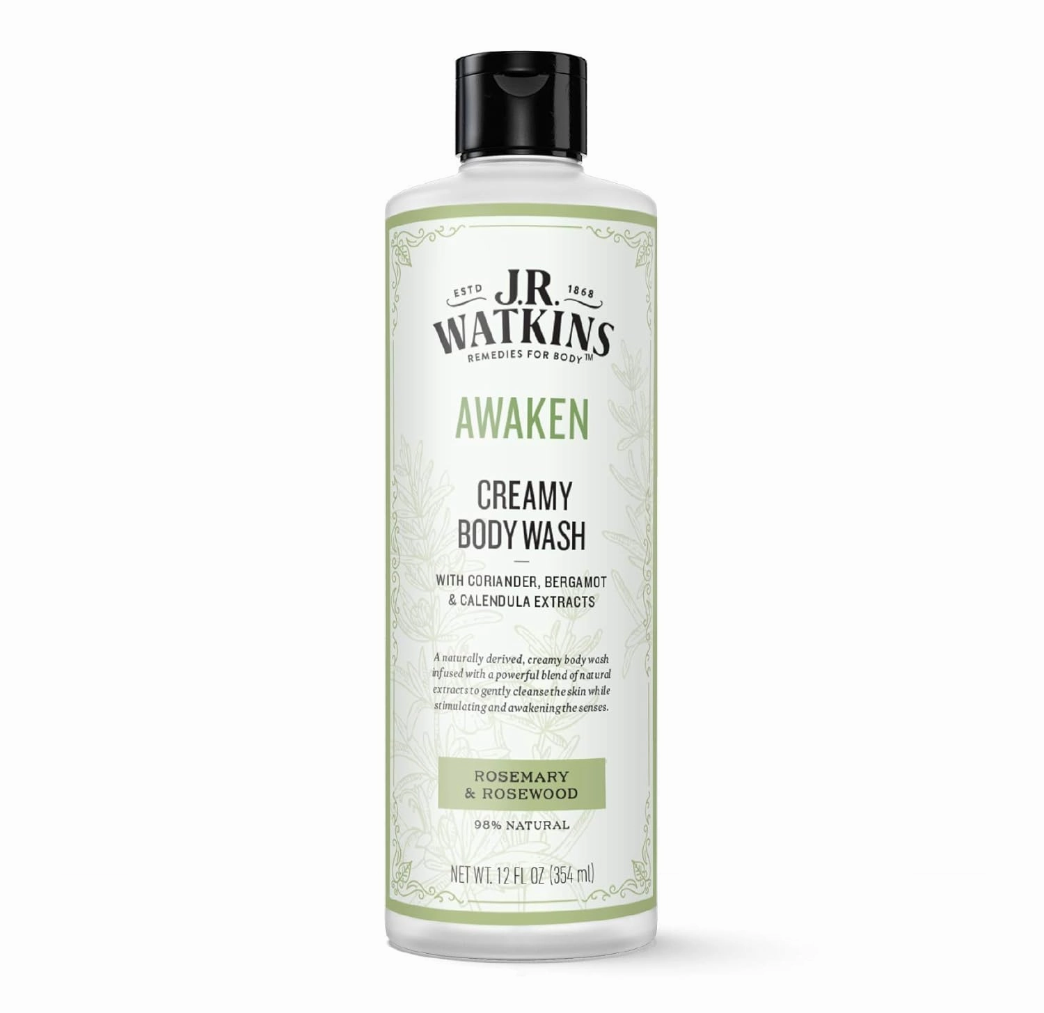 J.R. Watkins Awaken Creamy Moisturizing Body Wash, Cleanses & Stimulates Senses, Natural Rosemary & Rosewood, 12 oz