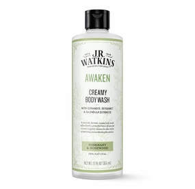 J.R. Watkins Awaken Creamy Moisturizing Body Wash, Cleanses & Stimulates Senses, Natural Rosemary & Rosewood, 12 oz