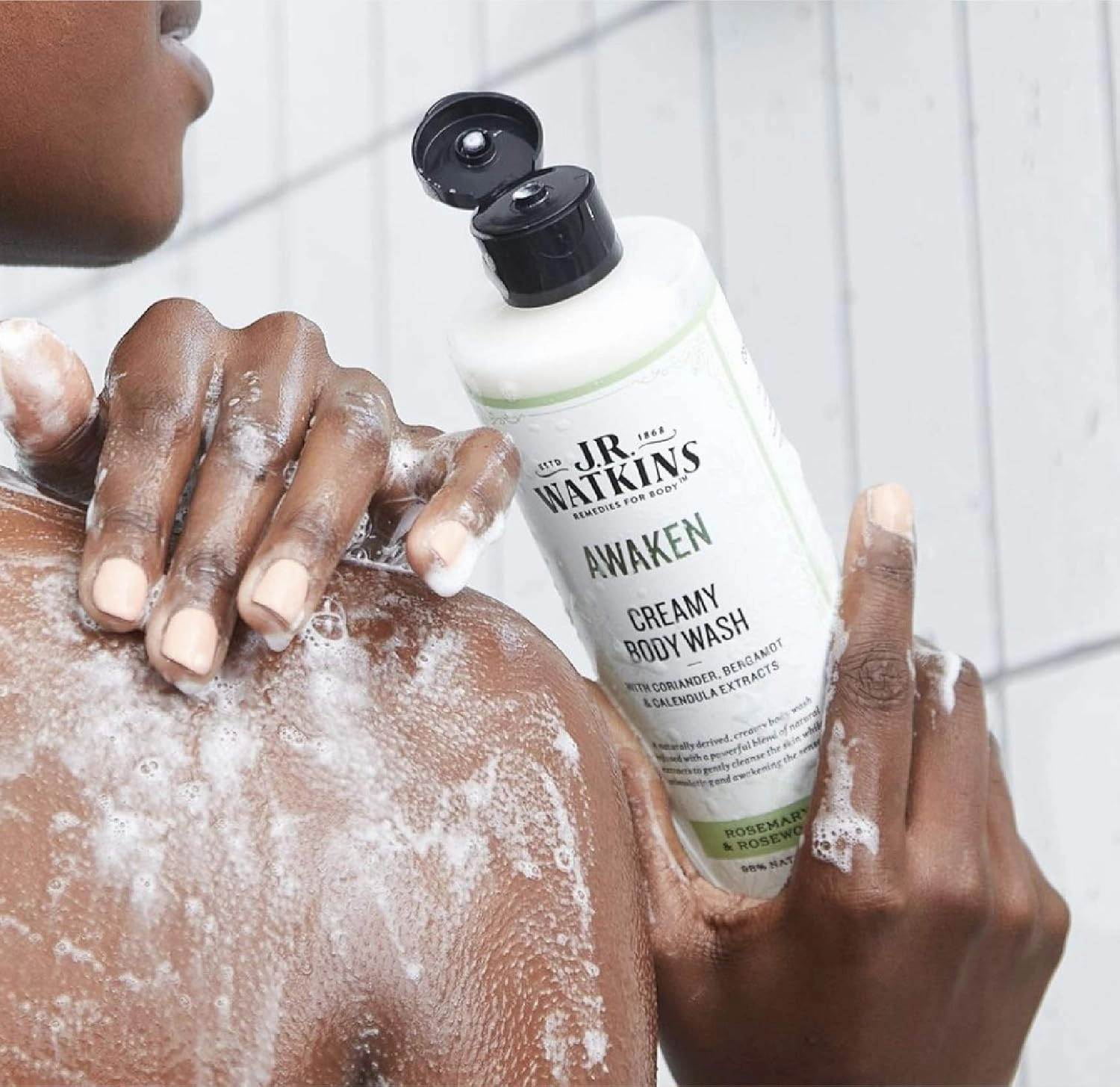 J.R. Watkins Awaken Creamy Moisturizing Body Wash, Cleanses & Stimulates Senses, Natural Rosemary & Rosewood, 12 oz