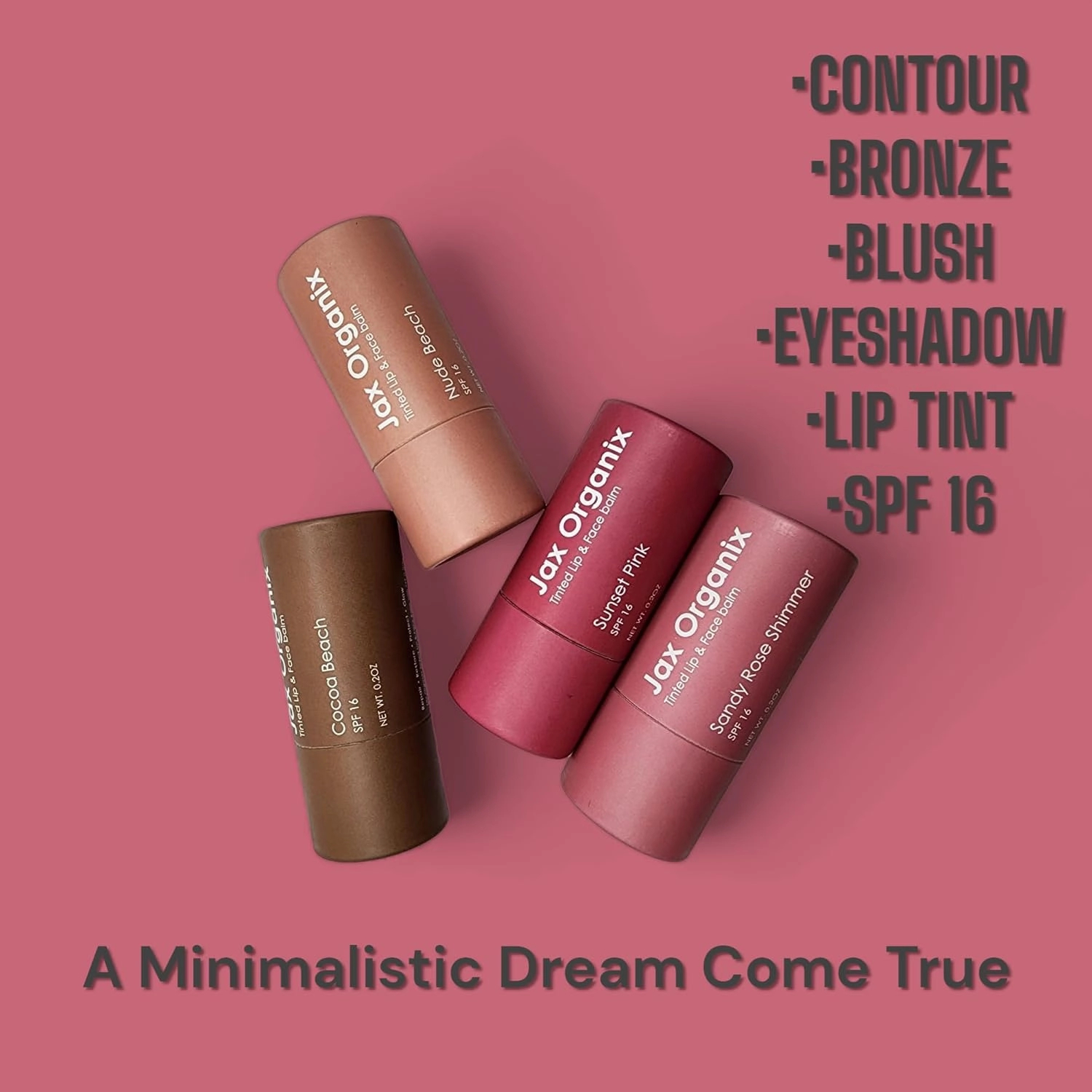 Jax Organix Tinted Lip and Face Balm Spf 16 (Sandy Rose Shimmer)