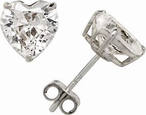 Jewelryweb Solid 14k Yellow or White Gold Heart-shaped Simulated Diamond Basket Post Stud Earrings - Heart Stud Earrings for women - Cute Earrings - Hypoallergenic