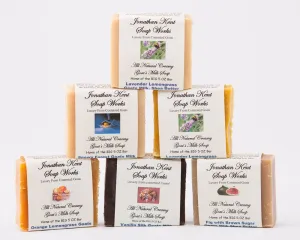Jonathan Kent Goats Milk Soap Bars - SWEET MEADOWS 6 Pack Sampler - Creamy Goats Milk, NO WATER, Fig/Pomegranate, Lavender Lemongrass, Sweet Morning Rose, Lavender Chamomile, Sweet Jasmine, White Lily
