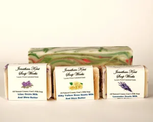 Jonathan Kent Goats Milk Soap, Saturated with 100% Creamy Farm Fresh Goats Milk, with Shea Butter, No Water - VICTORIAN GARDEN 3 BAR Sampler - Lavender, Silky Yellow Rose, Lilac,