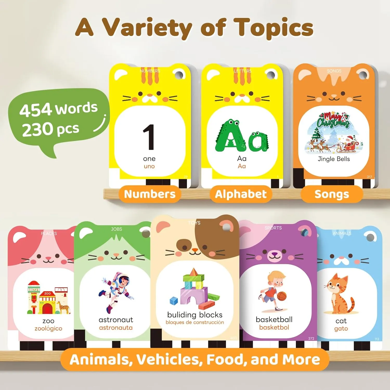 JoyCat Talking Flash Cards for 2  Toddlers Clear Voice & Thick Cards & Easy to Slide in and Out, Independent Play & Speech Development Toys, 16 Topics