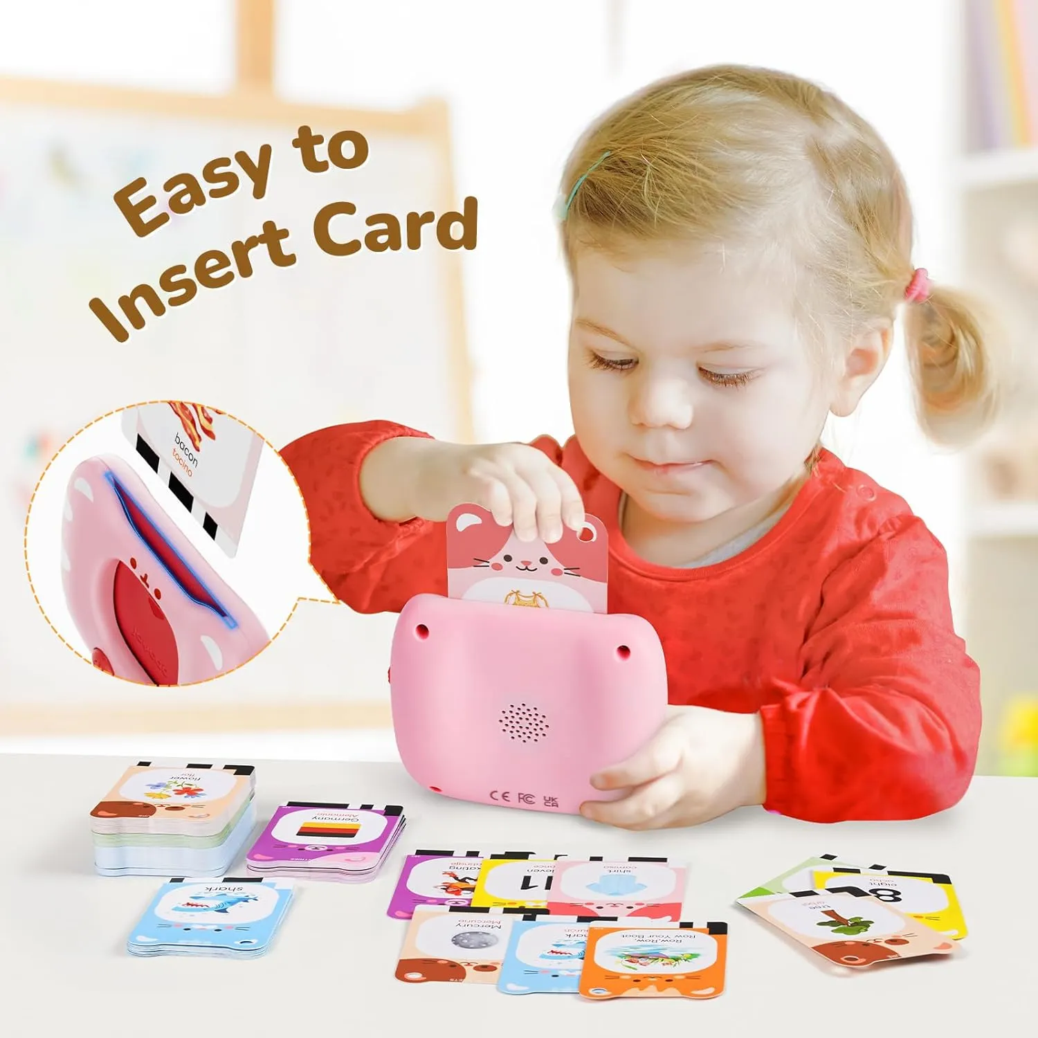 JoyCat Talking Flash Cards for 2  Toddlers Clear Voice & Thick Cards & Easy to Slide in and Out, Independent Play & Speech Development Toys, 16 Topics