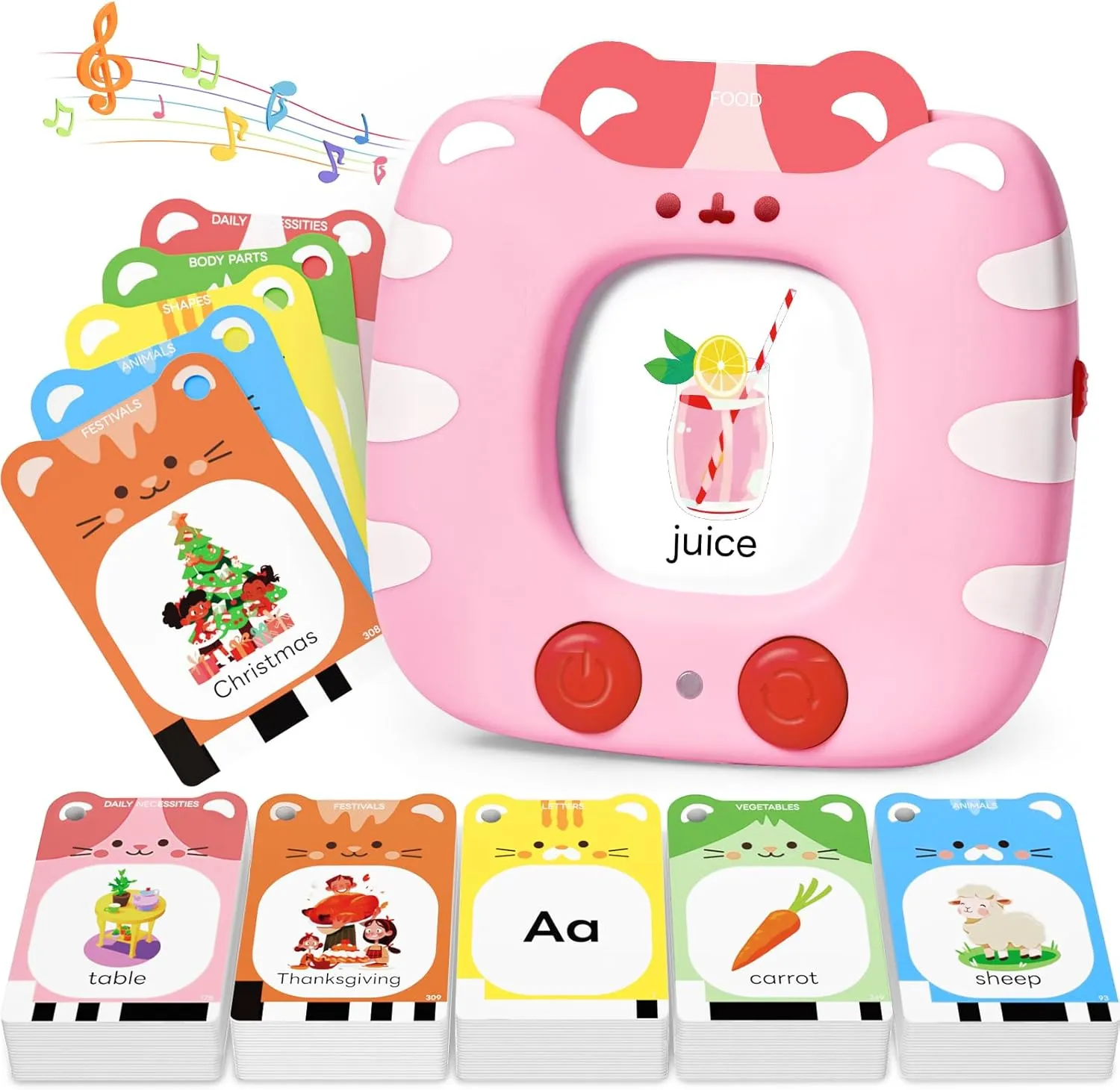 JoyCat Talking Flash Cards for 2  Toddlers Clear Voice & Thick Cards & Easy to Slide in and Out, Independent Play & Speech Development Toys, 16 Topics