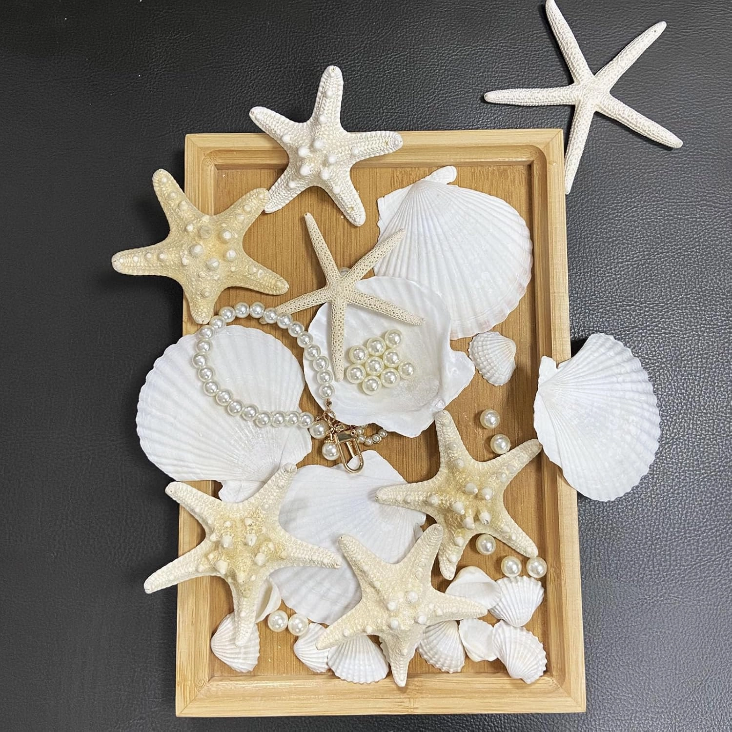 JQAQJU Starfish and Scallop Shells for Crafts 26PCS, Natural Large Beach Sea Shells for Crafts, Small Shells and Pearls Mixed, Baking Shells Perfect for Beach Party Christmas Decor Fishtank DIY