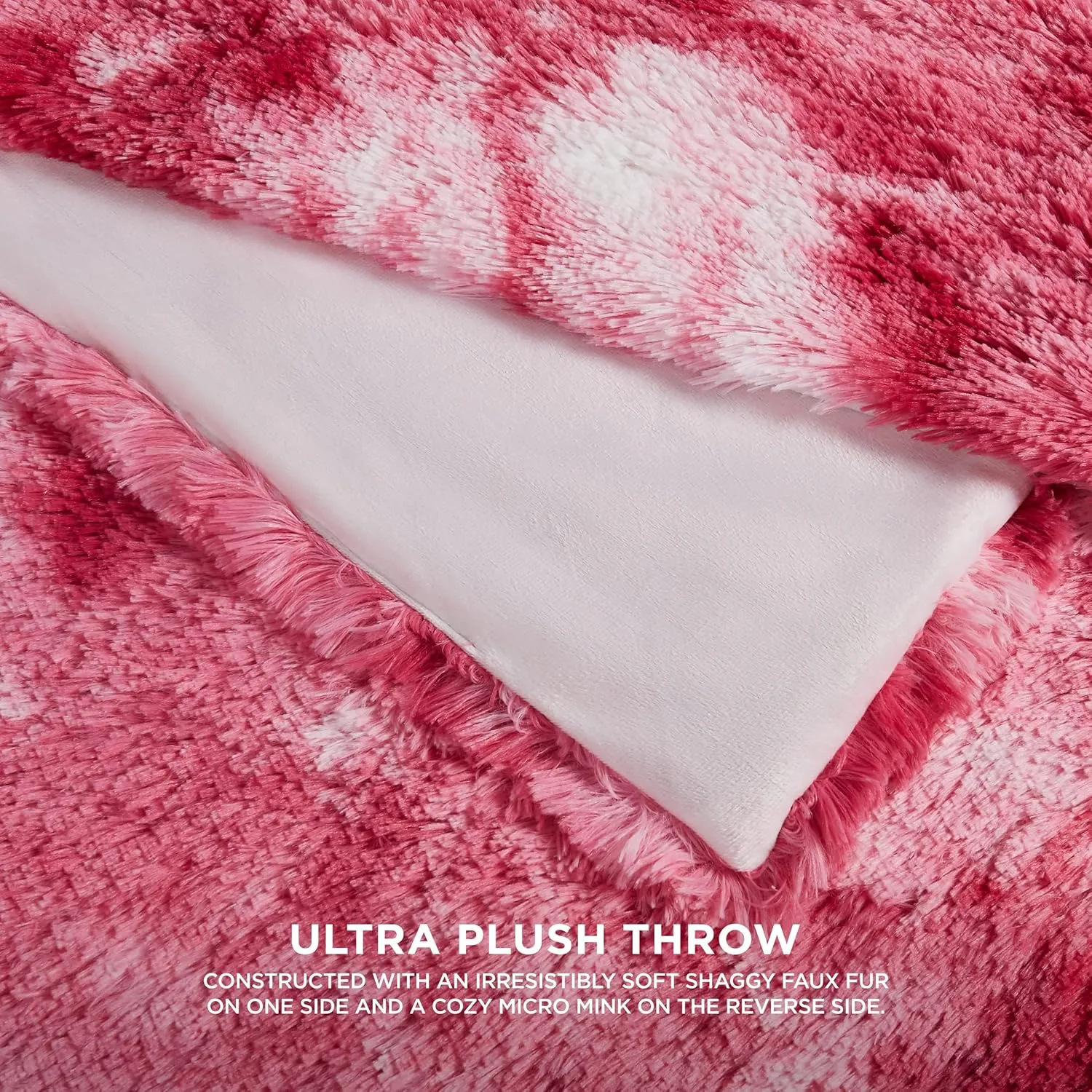 Juicy Couture Shaggy Faux Fur - Premium Throw Blanket - Living Room and Bedroom Décor - 50" x 70" Plush Throw, Pink Tie-Dye