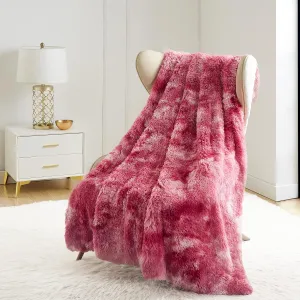 Juicy Couture Shaggy Faux Fur - Premium Throw Blanket - Living Room and Bedroom Décor - 50" x 70" Plush Throw, Pink Tie-Dye