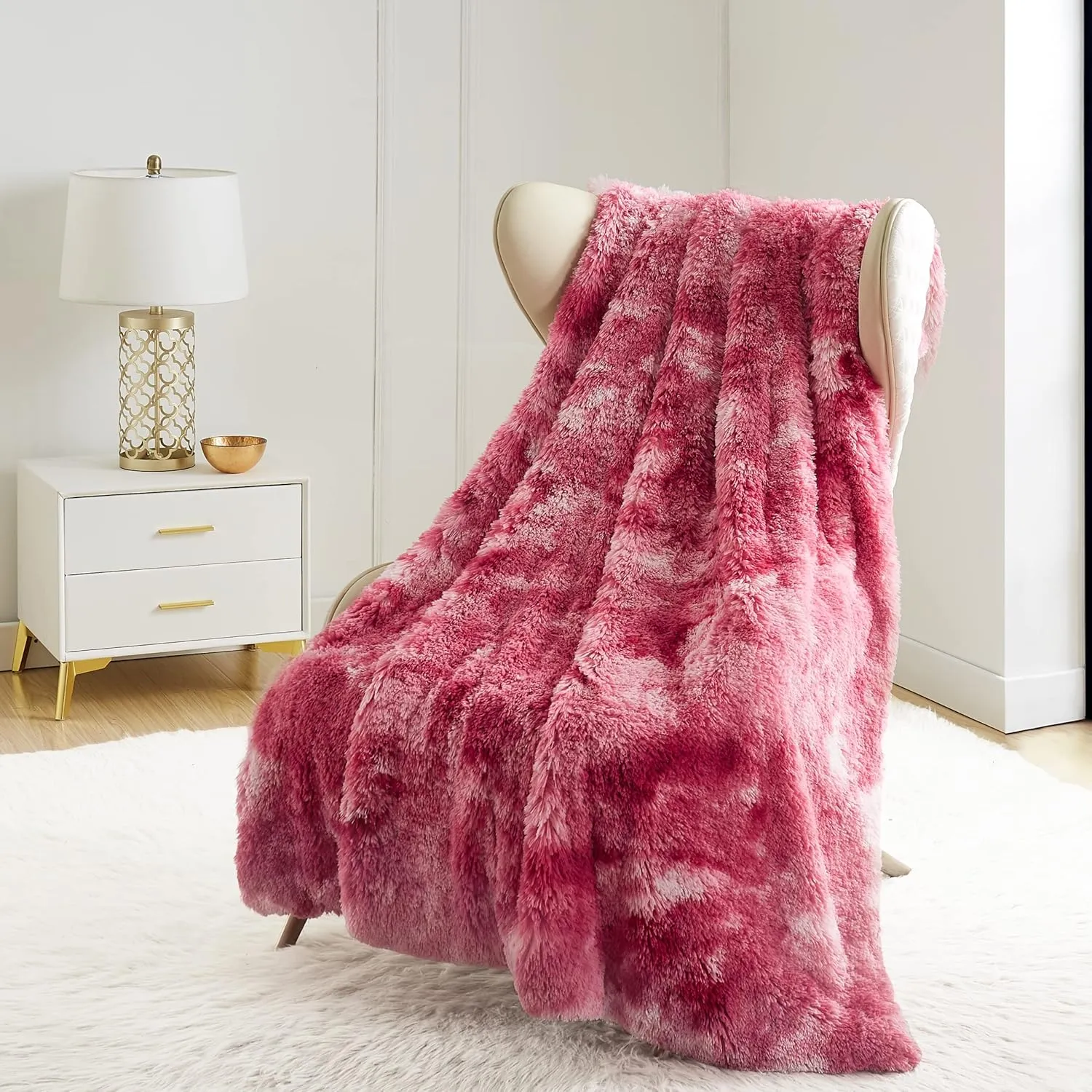 Juicy Couture Shaggy Faux Fur - Premium Throw Blanket - Living Room and Bedroom Décor - 50" x 70" Plush Throw, Pink Tie-Dye