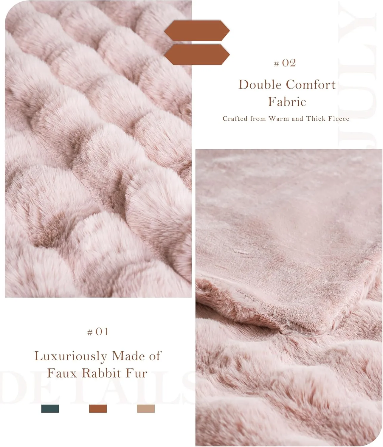 July Cute Pink Faux Rabbit Fur Throw Blanket for Couch, Cozy Plush Bubble Blanket for Bed, Luxury Fuzzy Blanket, Soft Fluffy Fleece for Sofa, 50" x 60", SC-PK5060