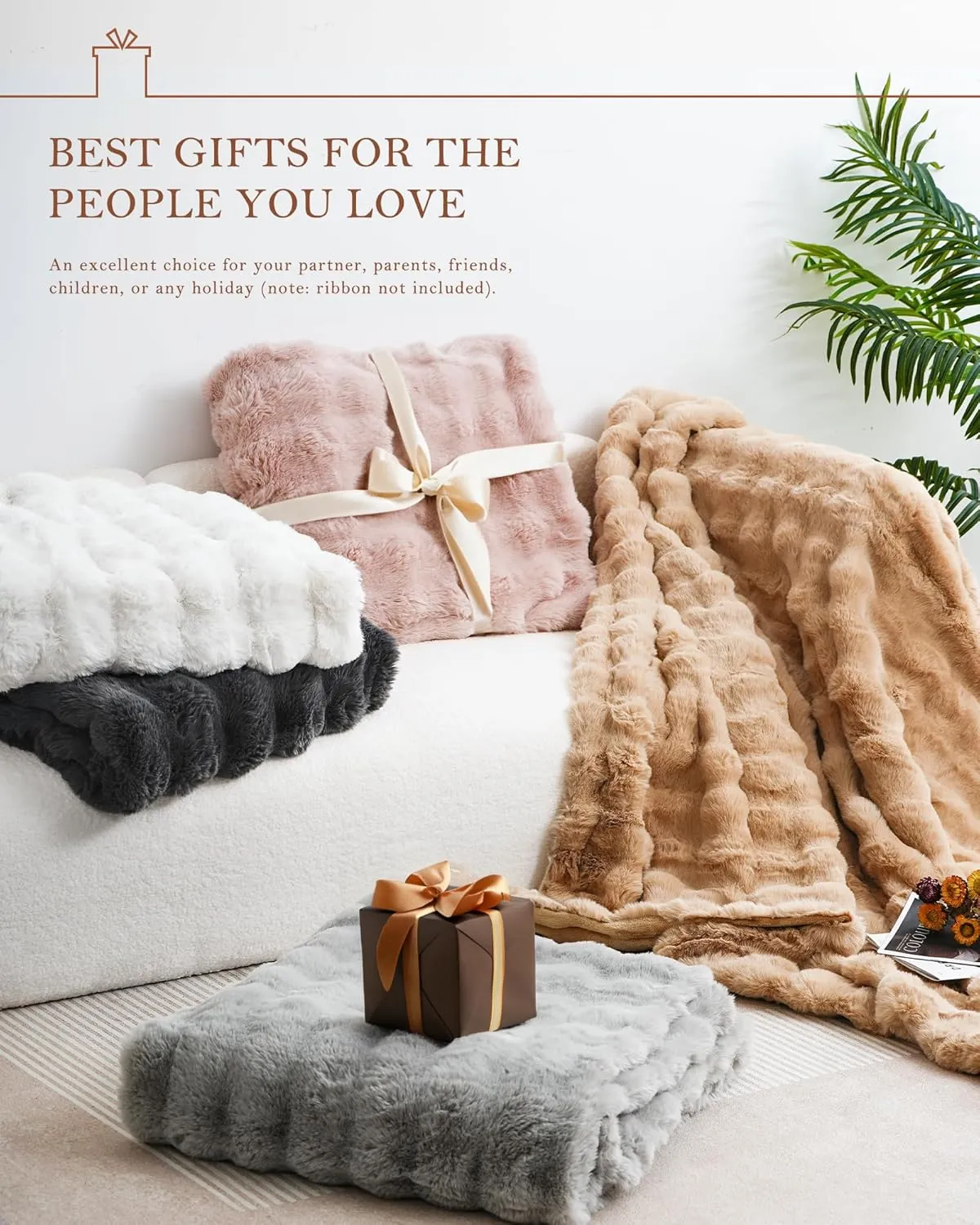 July Cute Pink Faux Rabbit Fur Throw Blanket for Couch, Cozy Plush Bubble Blanket for Bed, Luxury Fuzzy Blanket, Soft Fluffy Fleece for Sofa, 50" x 60", SC-PK5060