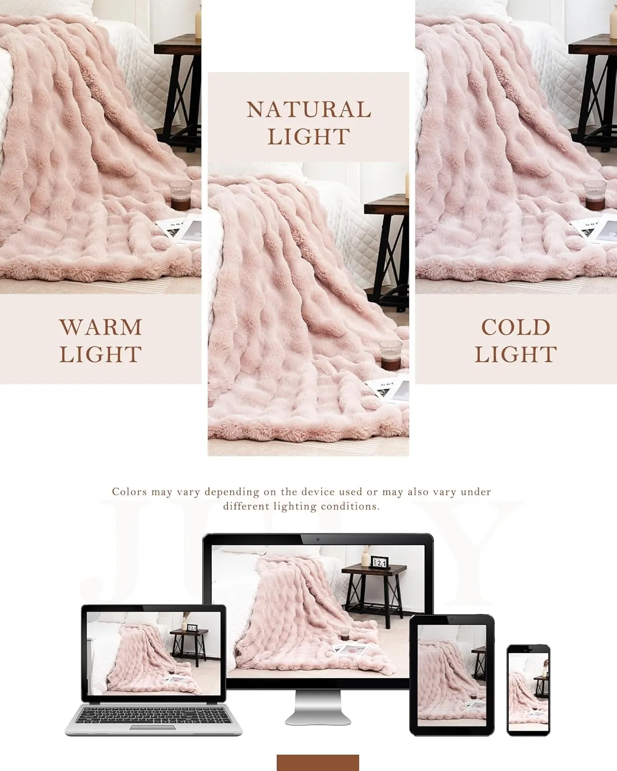 July Cute Pink Faux Rabbit Fur Throw Blanket for Couch, Cozy Plush Bubble Blanket for Bed, Luxury Fuzzy Blanket, Soft Fluffy Fleece for Sofa, 50" x 60", SC-PK5060