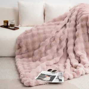 July Cute Pink Faux Rabbit Fur Throw Blanket for Couch, Cozy Plush Bubble Blanket for Bed, Luxury Fuzzy Blanket, Soft Fluffy Fleece for Sofa, 50" x 60", SC-PK5060