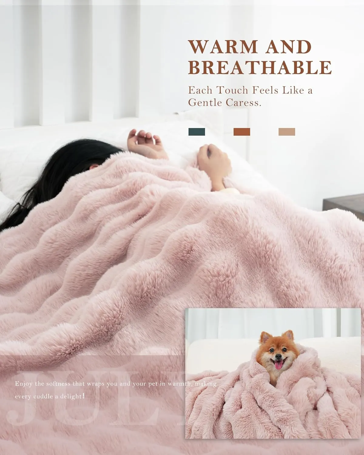 July Cute Pink Faux Rabbit Fur Throw Blanket for Couch, Cozy Plush Bubble Blanket for Bed, Luxury Fuzzy Blanket, Soft Fluffy Fleece for Sofa, 50" x 60", SC-PK5060