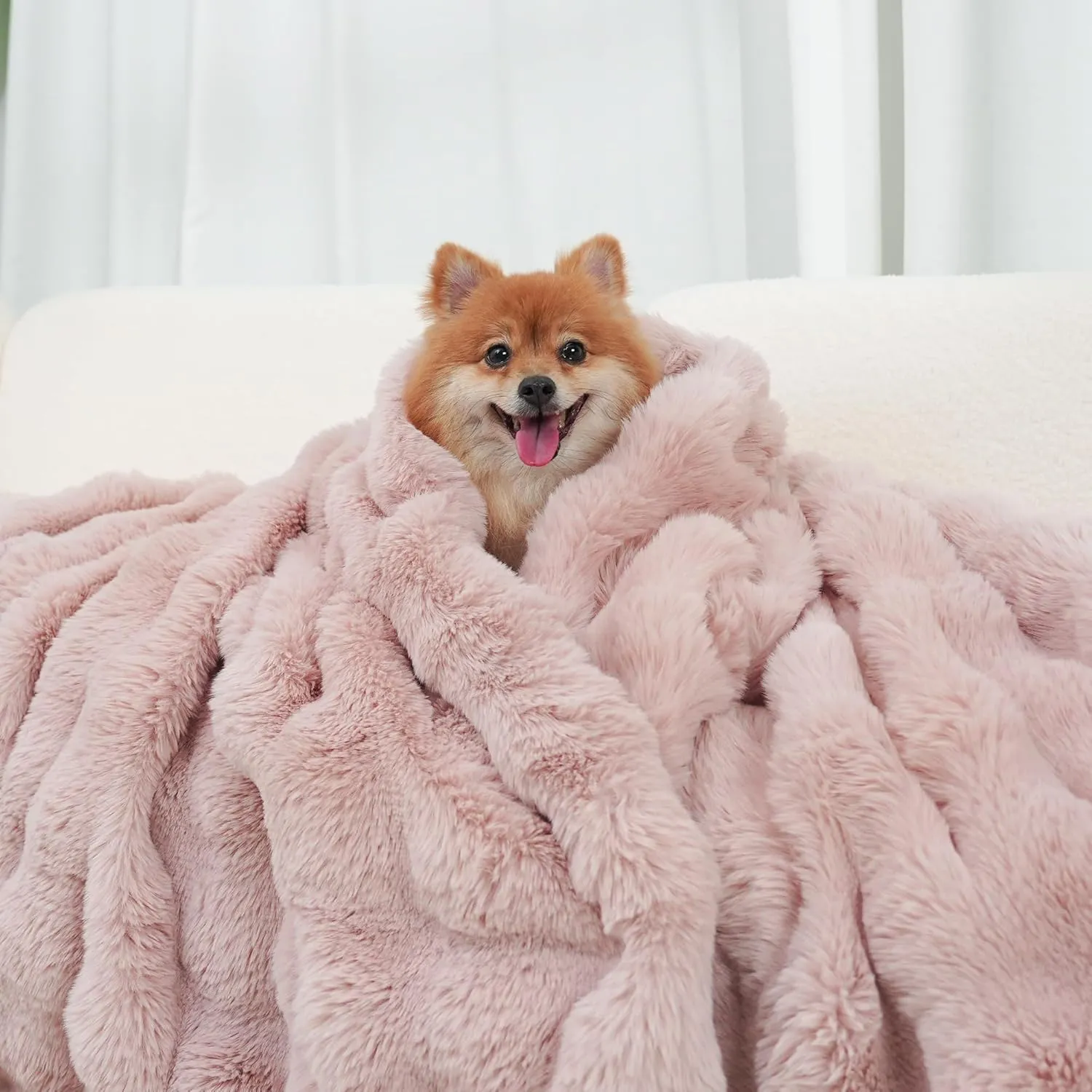 July Cute Pink Faux Rabbit Fur Throw Blanket for Couch, Cozy Plush Bubble Blanket for Bed, Luxury Fuzzy Blanket, Soft Fluffy Fleece for Sofa, 50" x 60", SC-PK5060
