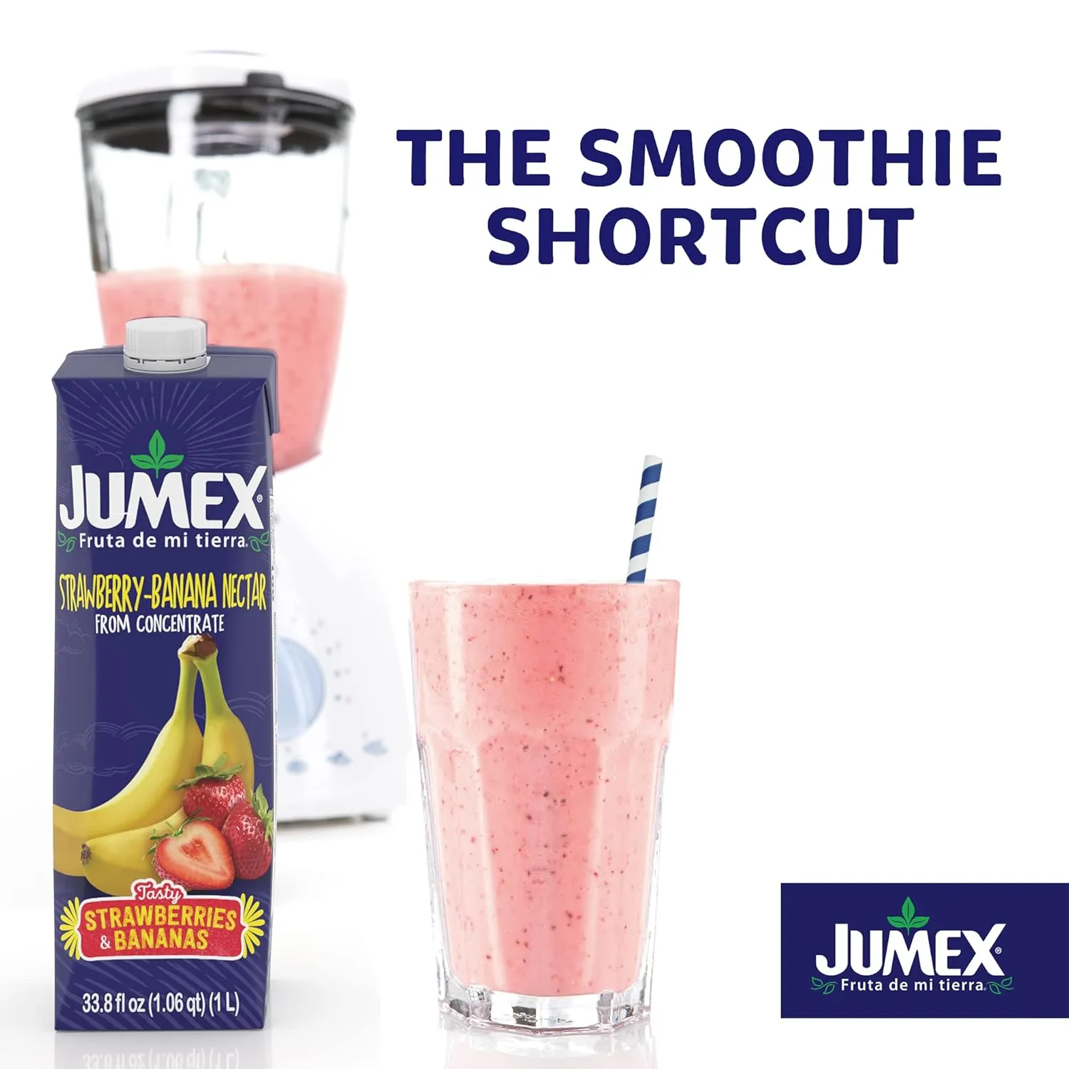 Jumex Strawberry Banana Nectar Juice - Made with Fresh Fruit Puree - Tropical Fruit Juice Concentrate for Smoothie Mix, Cocktail Mixers, Kids Drinks & Mexican Beverages - 32.4oz, 12 Pack Carton