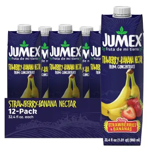 Jumex Strawberry Banana Nectar Juice - Made with Fresh Fruit Puree - Tropical Fruit Juice Concentrate for Smoothie Mix, Cocktail Mixers, Kids Drinks & Mexican Beverages - 32.4oz, 12 Pack Carton