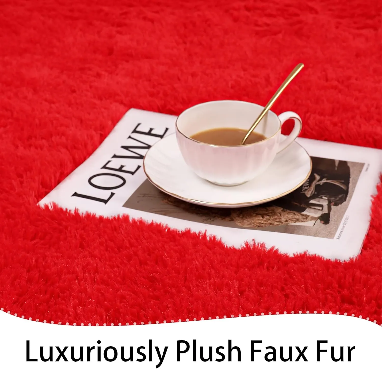 Keeko Fluffy Area Rugs for Bedroom Living Room, 4x5.3 Soft Plush Bedside Rug Modern Indoor Throw Rug Shag Fuzzy Nursery Carpet Non Slip Rugs for Kids Girls Baby Teen Dorm Room Home Decor Red