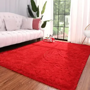 Keeko Fluffy Area Rugs for Bedroom Living Room, 4x5.3 Soft Plush Bedside Rug Modern Indoor Throw Rug Shag Fuzzy Nursery Carpet Non Slip Rugs for Kids Girls Baby Teen Dorm Room Home Decor Red
