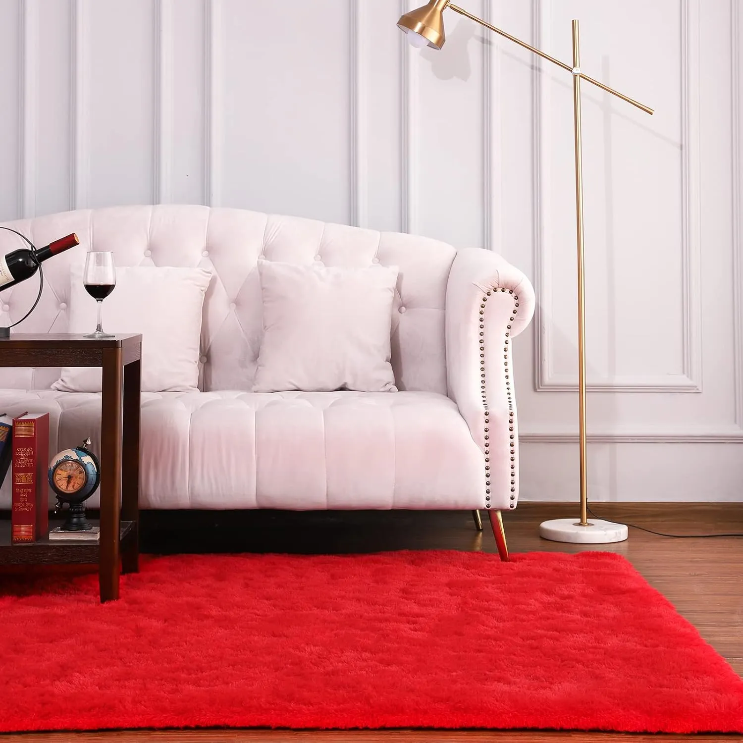 Keeko Fluffy Area Rugs for Bedroom Living Room, 4x5.3 Soft Plush Bedside Rug Modern Indoor Throw Rug Shag Fuzzy Nursery Carpet Non Slip Rugs for Kids Girls Baby Teen Dorm Room Home Decor Red