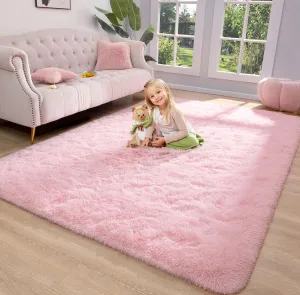 Keeko Fluffy Pink Area Rugs for Bedroom Girls Room, 4x5.3 Cute Shag Kids Room Rugs Nursery Living Room Indoor Fuzzy Bedside Rug Ultra Soft Furry Carpet for Bedroom Teen Baby Dorm Decor