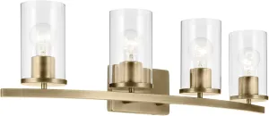 KICHLER Crosby 31.25" 4-Light Vanity Light with Clear Glass in Natural Brass, for Bathroom, (31.25 x 8.75), 45498NBRCLR
