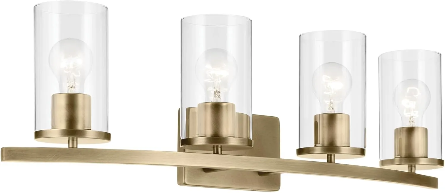 KICHLER Crosby 31.25" 4-Light Vanity Light with Clear Glass in Natural Brass, for Bathroom, (31.25 x 8.75), 45498NBRCLR