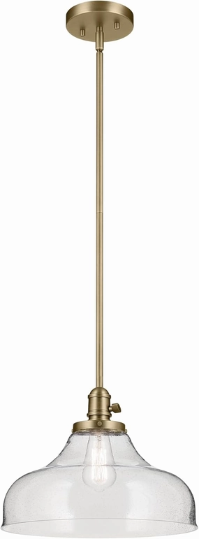 KICHLER Avery 11.25" 1-Light Bell Pendant with Clear Seeded Glass in Natural Brass, for Kitchen Island, Dining Table, (11.25" x 14.25"),43906NBR
