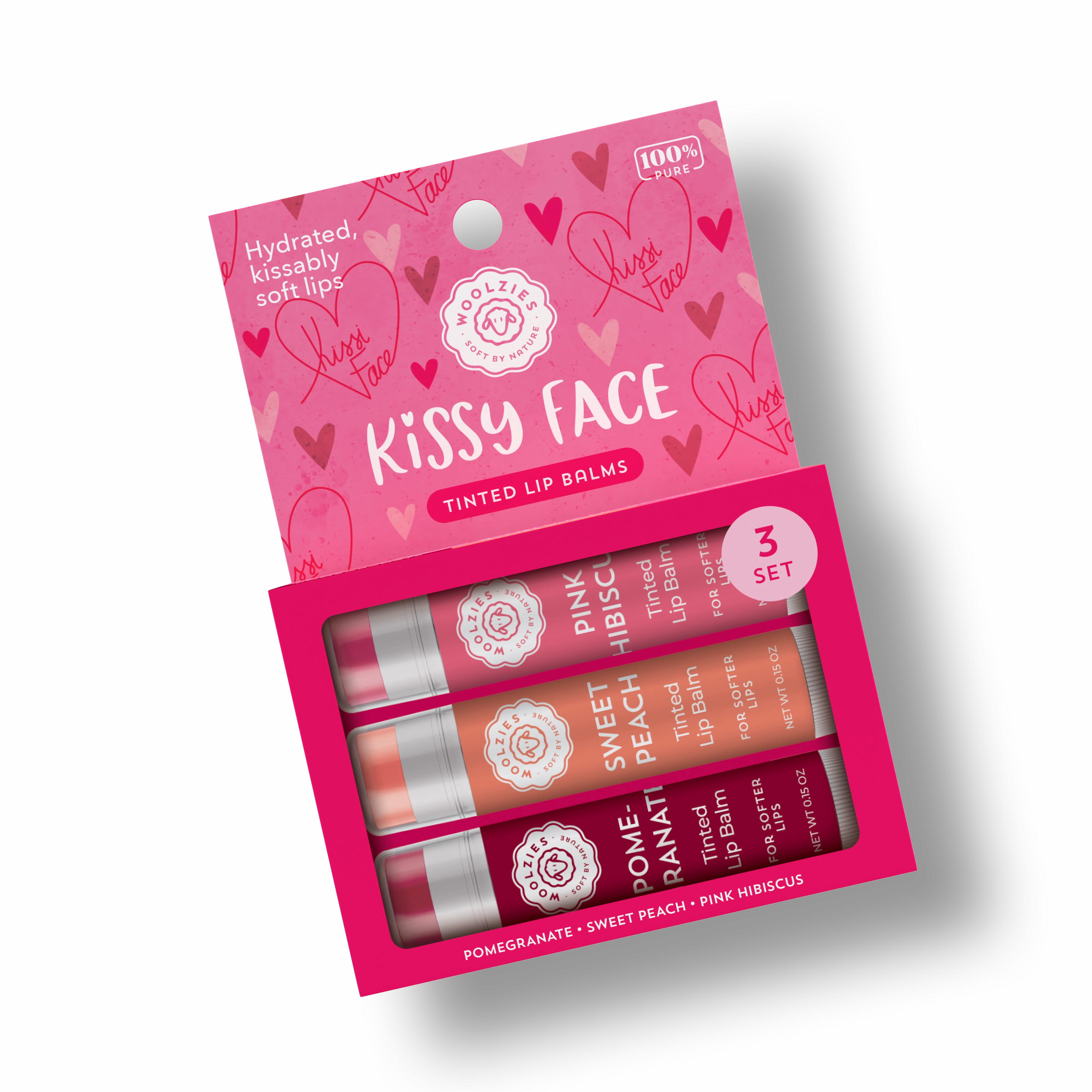 Kissy Face Tinted Lip Balm Set of 3 - Vegan Gluten Free All Natural