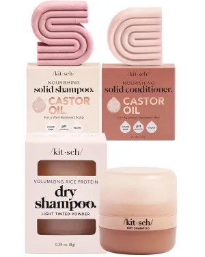 Kitsch Castor Oil Shampoo and Conditioner Bar for Dull & Dry Hair   Dry Shampoo Powder with Rice Protein for Women & Men Volumizing, Unscented, No White Cast, Organic, Paraben free