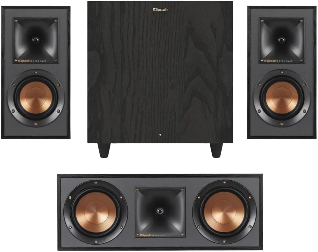 Klipsch Home Theater Bundle: R-41M Bookshelf Speakers, R-80SWi Wireless Subwoofer, R-52C Center Channel Speaker - Powerful 3.1 System