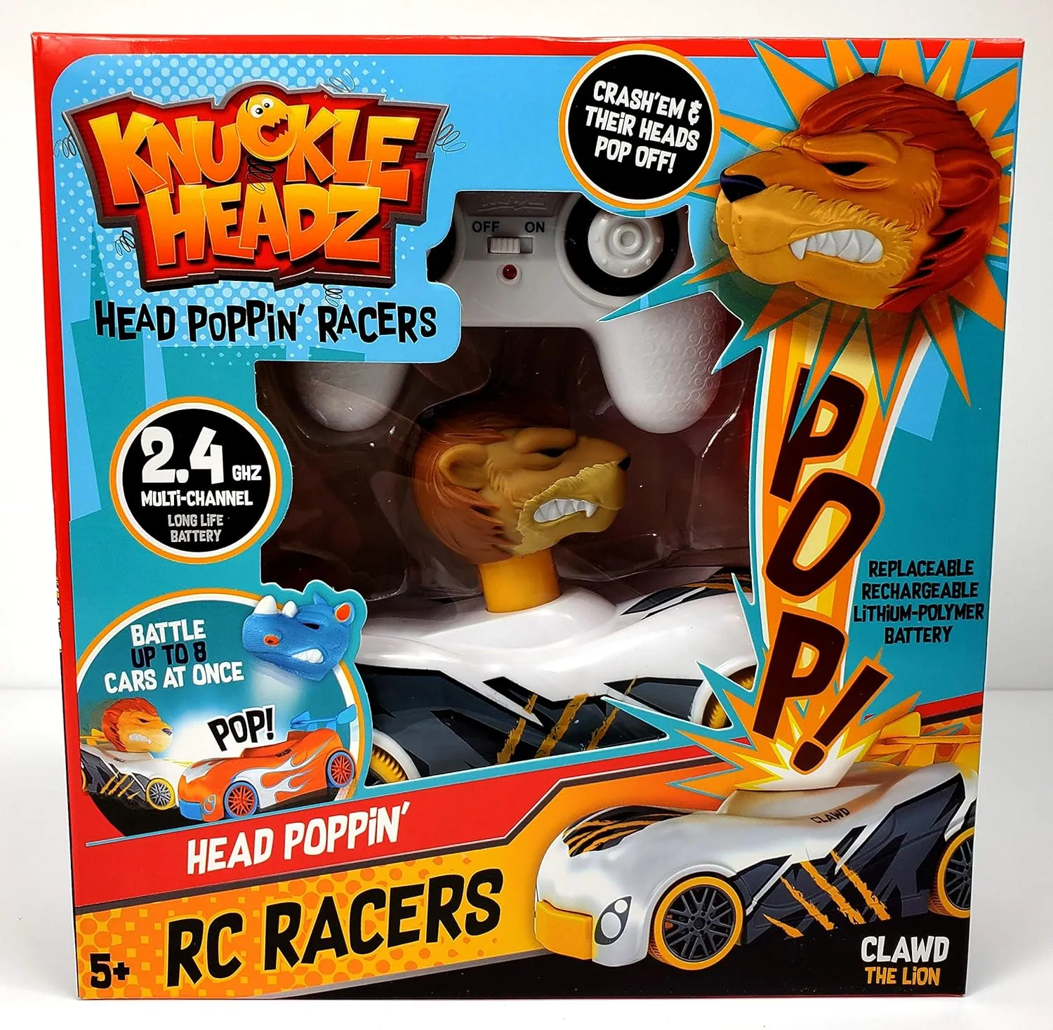 Knuckle Headz R/C Remote Control Rechargable Crash Derby Race Car with Easy-Turn Technology - Clawd The Lion