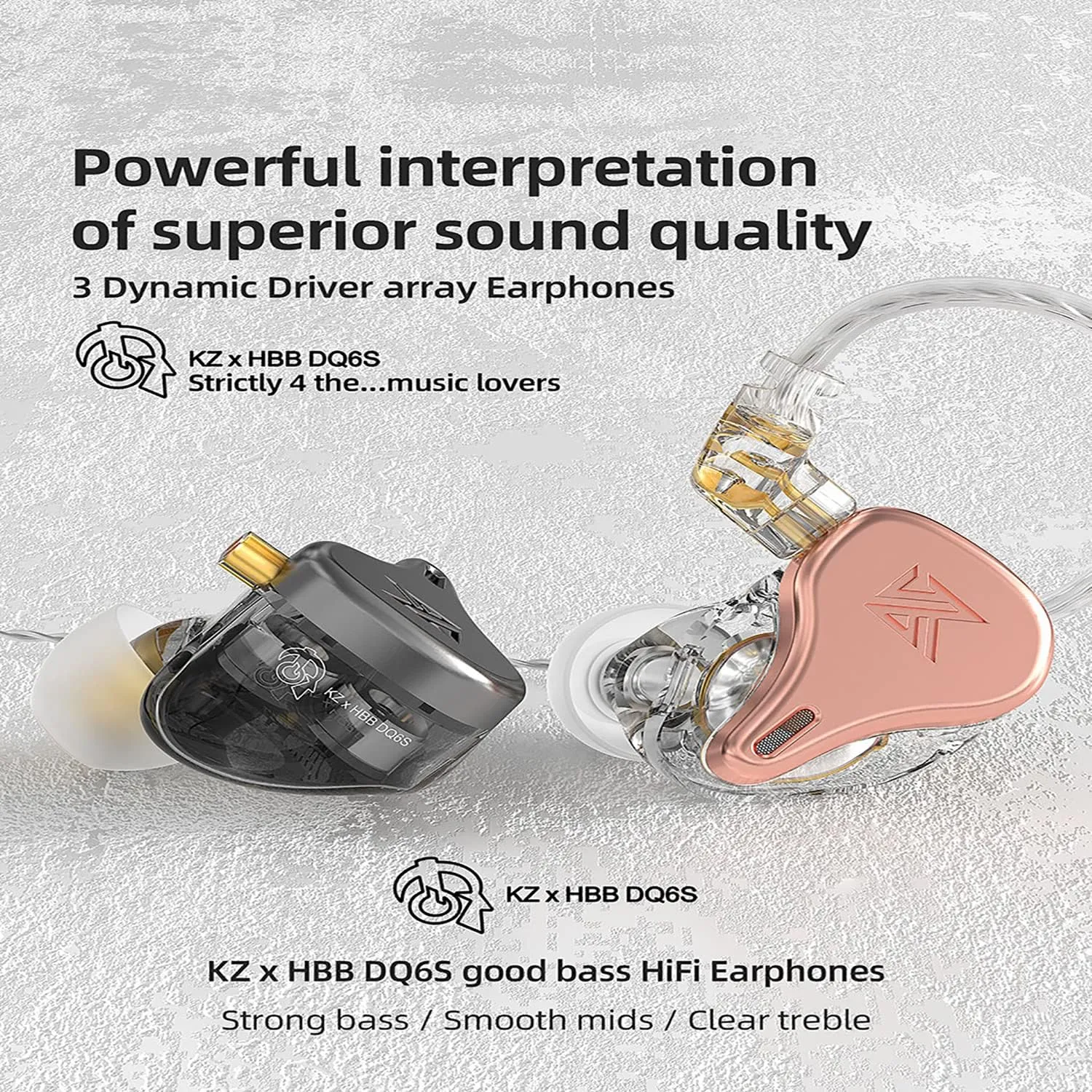 KZ x HBB DQ6S in-Ear Monitors Made for Music Lovers Wired Headset/Headphones Detachable Earphone HiFi Noise-canceling Earbuds (Gray (with mic))