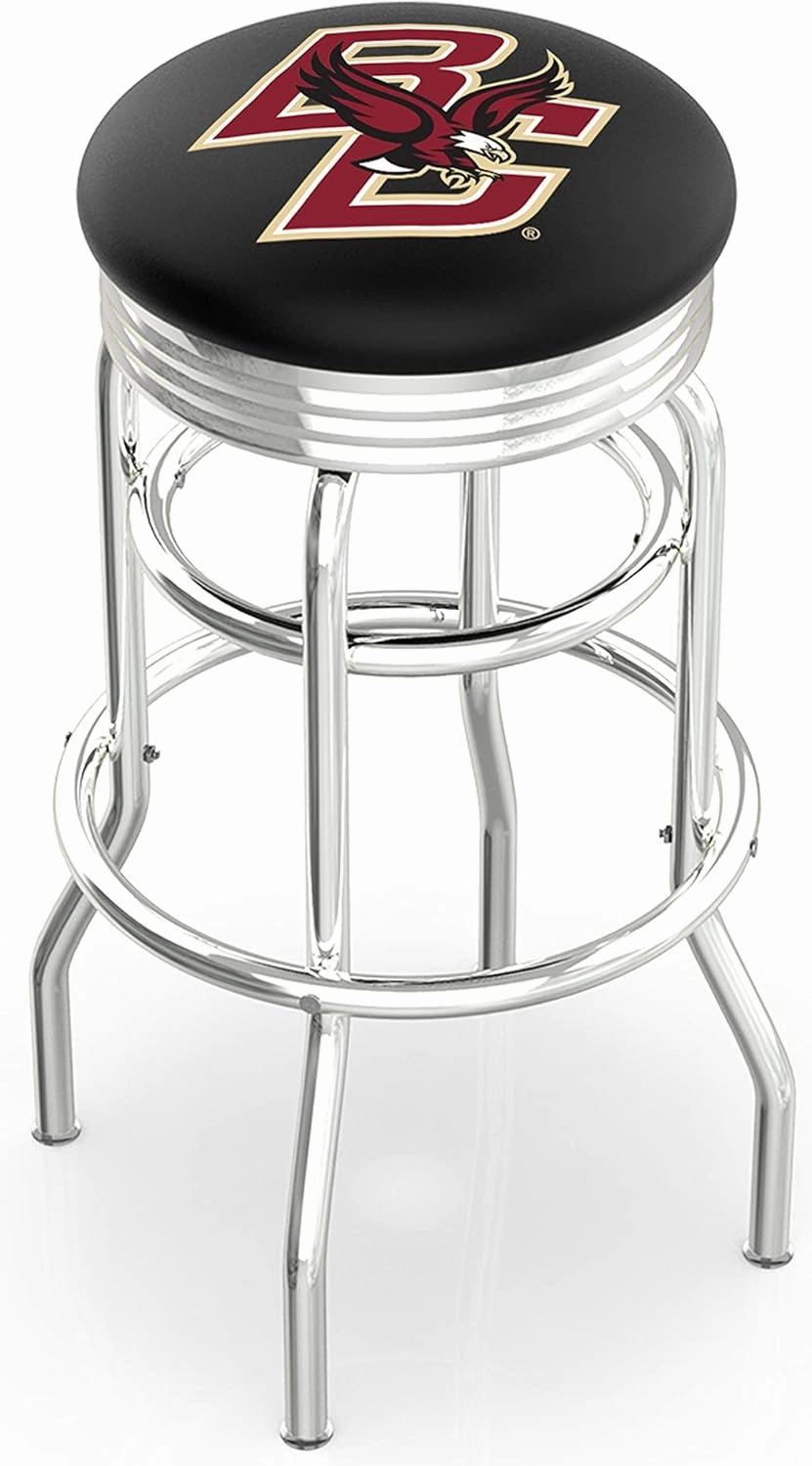 L7C3C Boston College 25" Double-Ring Swivel Counter Stool with Chrome Finish