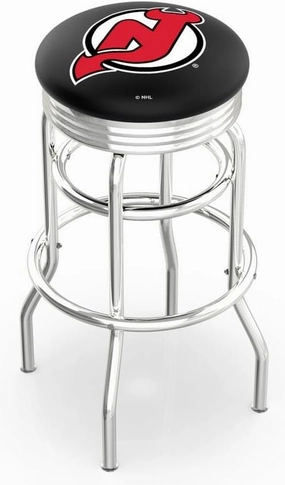 L7C3C New Jersey Devils 25" Double-Ring Swivel Counter Stool with Chrome Finish
