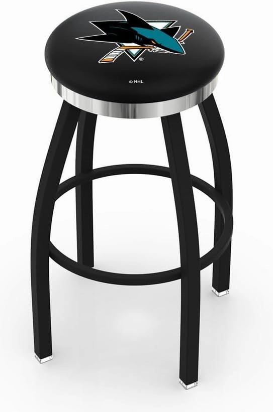 L8B2C San Jose Sharks 30" Swivel Bar Stool with a Black Wrinkle and Chrome Finish