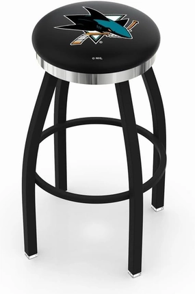 L8B2C San Jose Sharks 30" Swivel Bar Stool with a Black Wrinkle and Chrome Finish