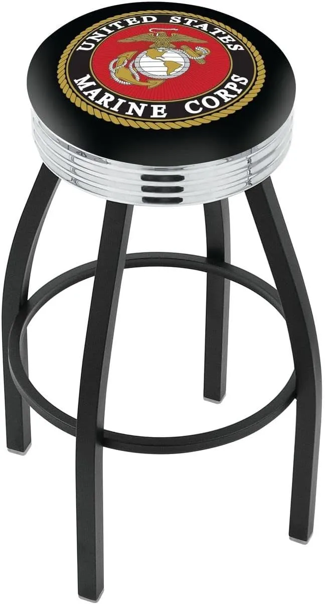 L8B3C U.S. Marines 30" Swivel Bar Stool with a Black Wrinkle and Chrome Finish