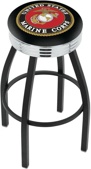 L8B3C U.S. Marines 30" Swivel Bar Stool with a Black Wrinkle and Chrome Finish